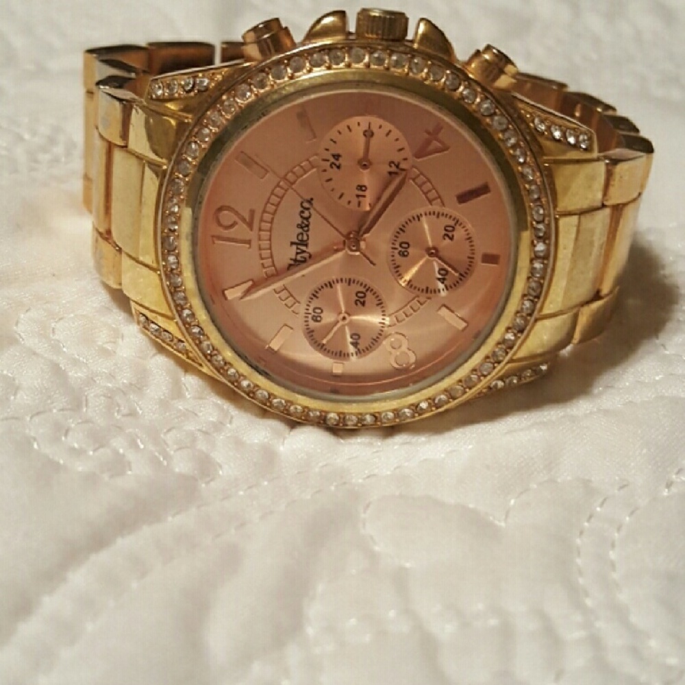 Macy's Gold Watch - Rose Gold & Crystals
